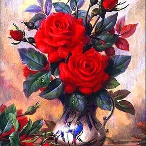 DIY Diamond Painting Red Roses in a Blue Bird Vase Kit